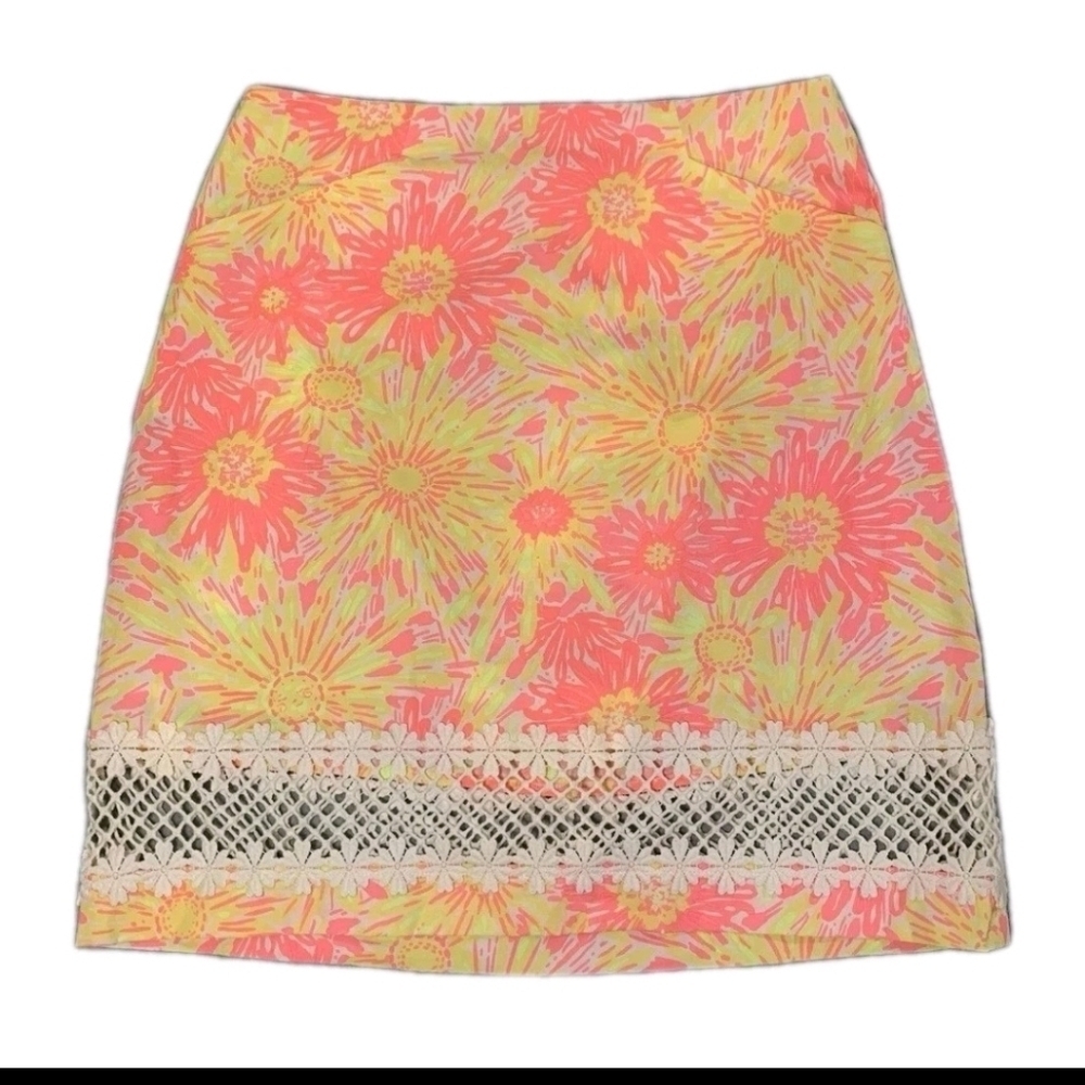 Lilly Pulitzer Corrie Skirt Pink Yellow Sunkissed With A Glow Womens Size 2